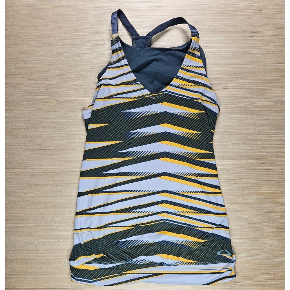 Oakley Energy Tank Top Women S Yellow Grey Geometric Built-in Bra Active 531979P
